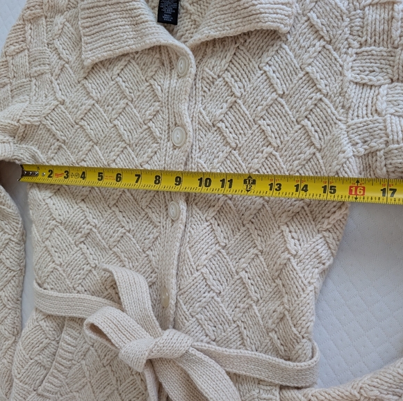 Vintage Y2K Express Womens Cream Chunky Wool Fisherman Belted Cardigan Sz M - Picture 6 of 10